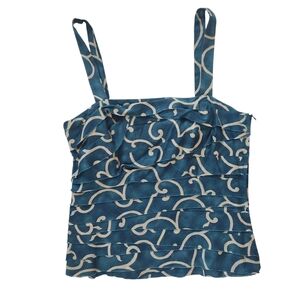 Ralph Lauren Sleeveless Tiered Navy/Cream Swirl Print Tank Top Size 4